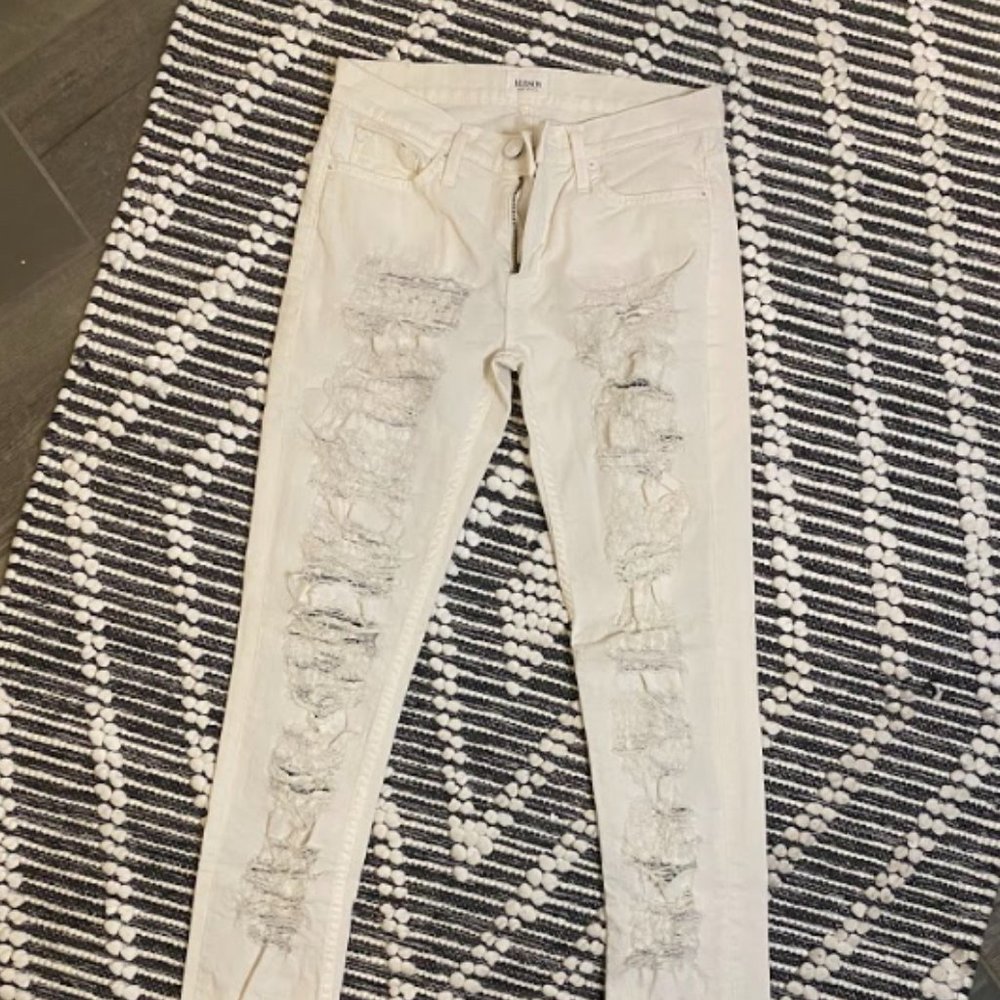Hudson White Distressed Mid Rise Jeans